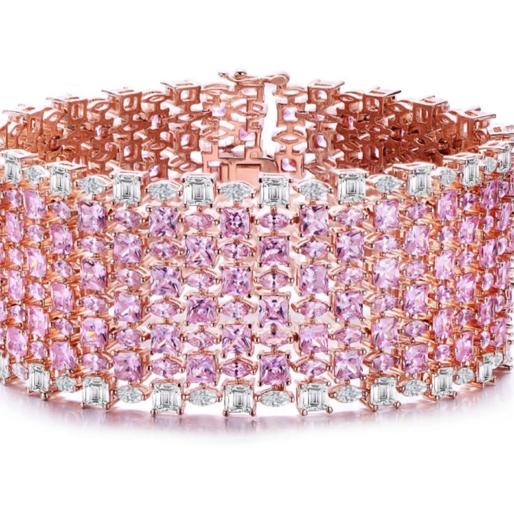 18k Rose Gold over Sterling Silver Pink Cubic Zirconia 8-Row Tenni